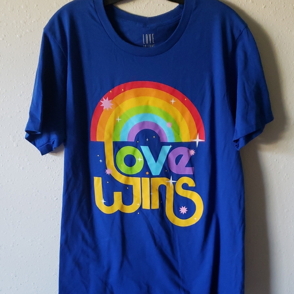 Rue21 Blue Tee with Rainbow Love Wins Graphic